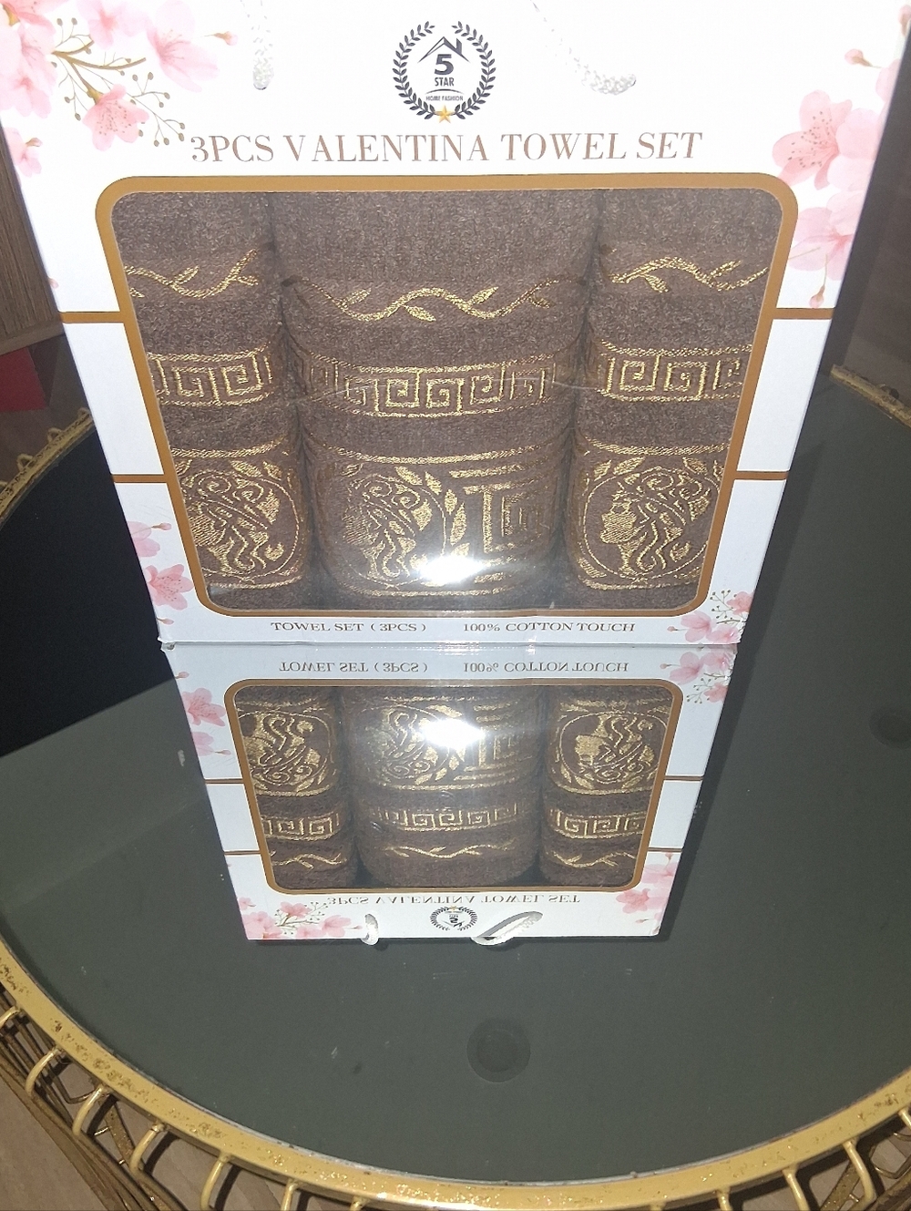 Valentina Brown & Gold Decorative Towel Trio